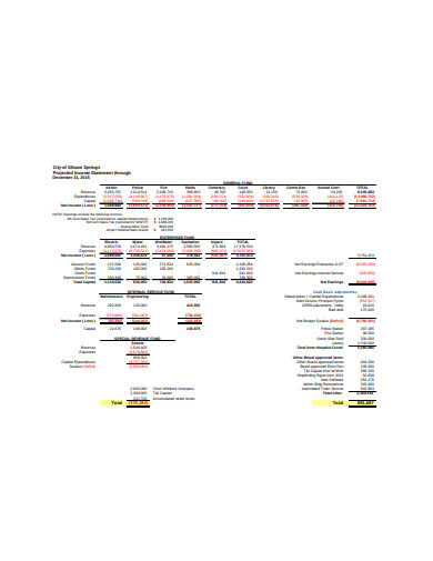 projected budget income statement template