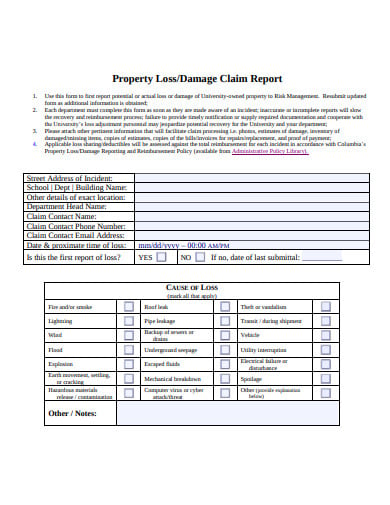 property damage claim report template