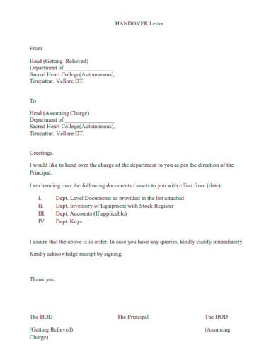 property handover department letter