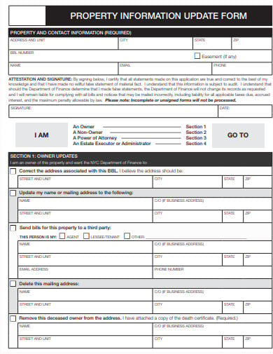 property information update form template