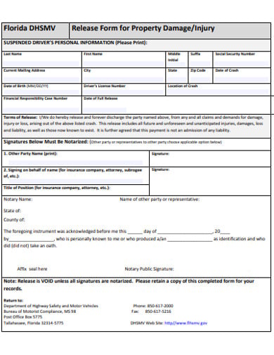 property injury release form template