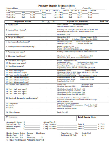 4+ Property Repair Estimate Sheet Templates in PDF