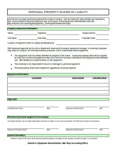 property waiver liability form
