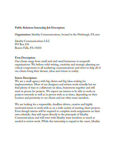10 Internship Job Description Templates In PDF DOC