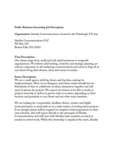 10  Internship Job Description Templates in PDF DOC