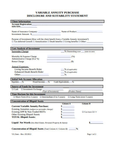 purchase disclosure and suitability statement template