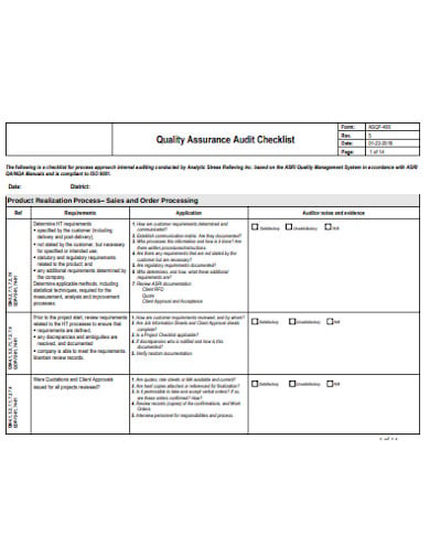 quality assurance audit checklist