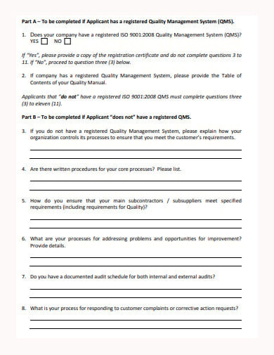 quality assurance evaluation questionnaire template