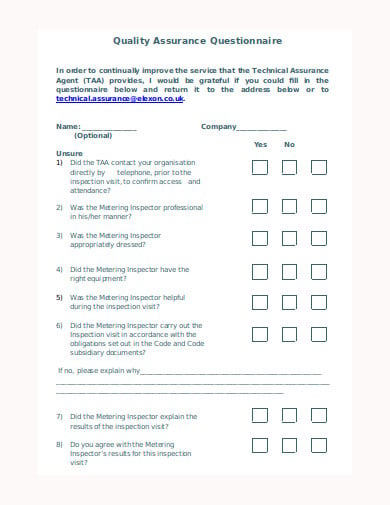 quality assurance questionnaire template in doc