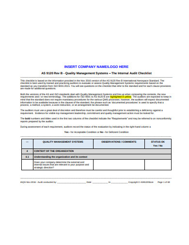 10+ Free Internal Audit Checklist Templates in DOC | PDF