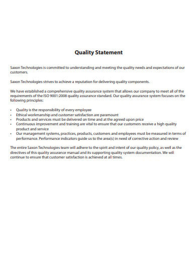 personal statement for managing a quality service