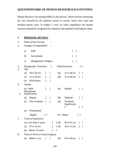 questionnaire of human resources accounting