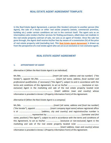 real estate agent agreement template