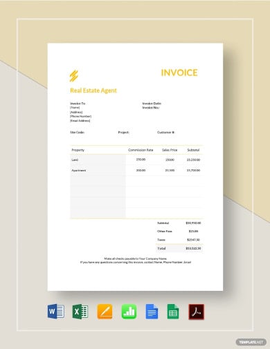 real estate agent invoice template