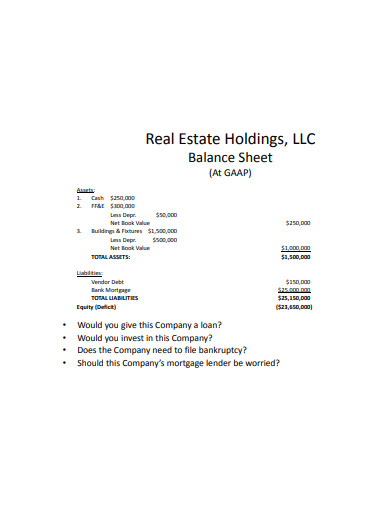 8+ Real Estate Balance Sheet Templates in PDF | Excel