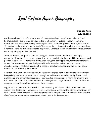 4  Real Estate Bio Templates in PDF