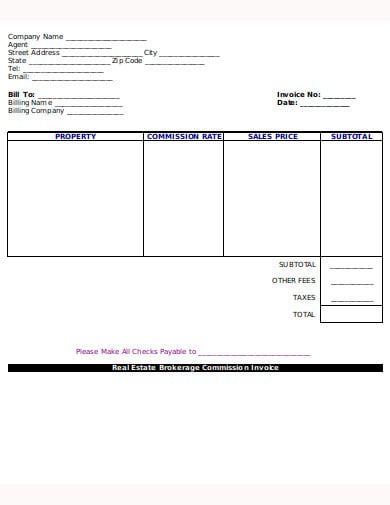 real estate brokerage commission invoice template