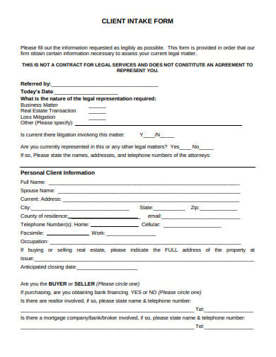 real estate client intake form