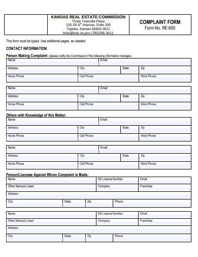 real estate commission complaint form example
