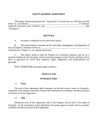 real estate equity share agreement template