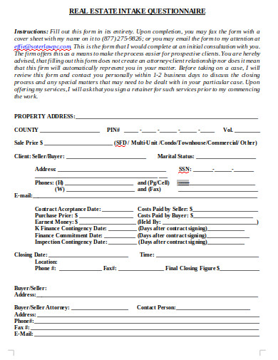 10 FREE Real Estate Intake Form Templates In PDF DOC