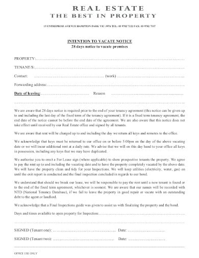 real estate intention vacate notice
