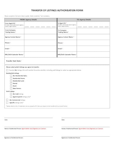 real estate listing authorisation form