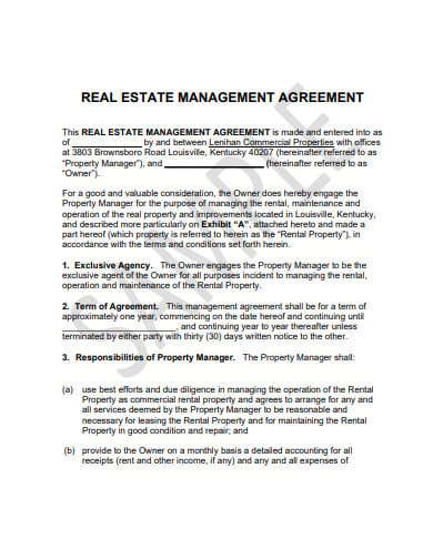 real estate management agreement example