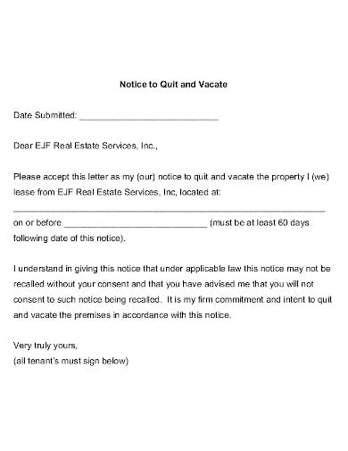 real estate notice to quit and vacate