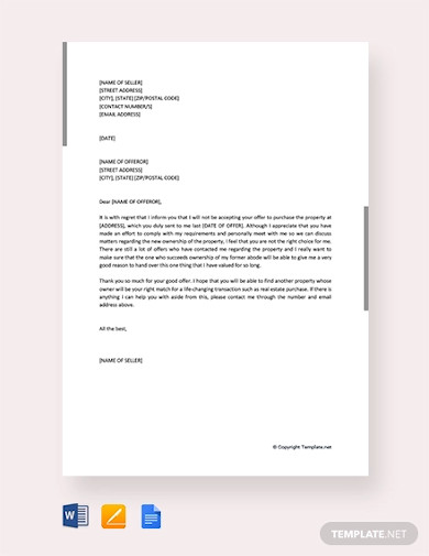 Sample Real Estate Offer Rejection Letter from images.template.net