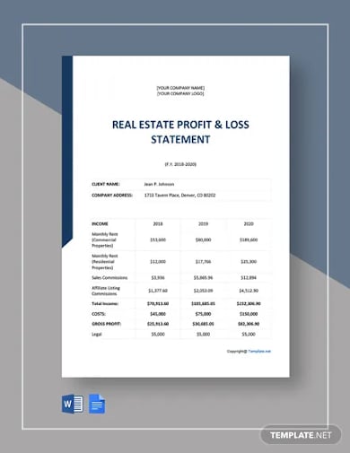 real estate profit and loss statement template1