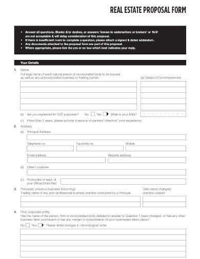 real estate proposal form template