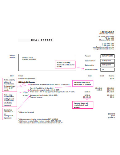 real estate rental property invoice template