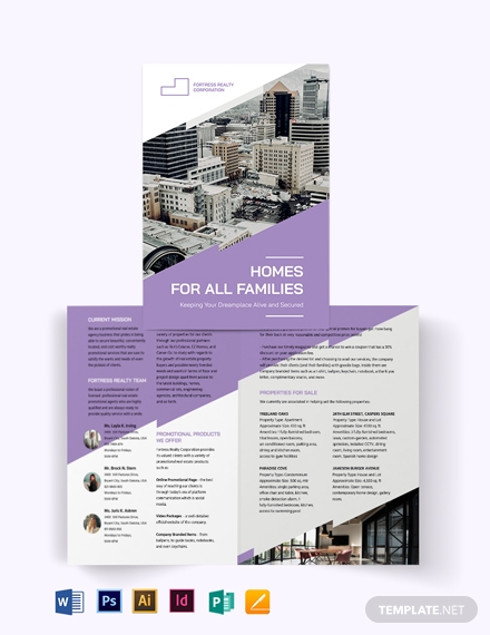 realestate agent agency promotional bi fold brochure template