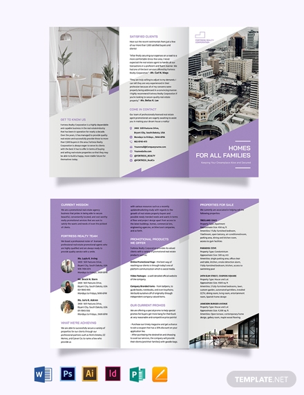 realestate agent agency promotional tri fold brochure template