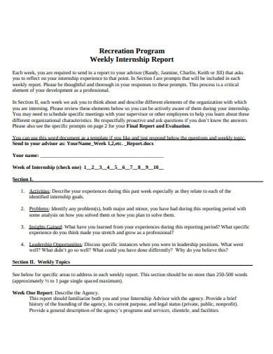 recreation-program-weekly-internship-report-template