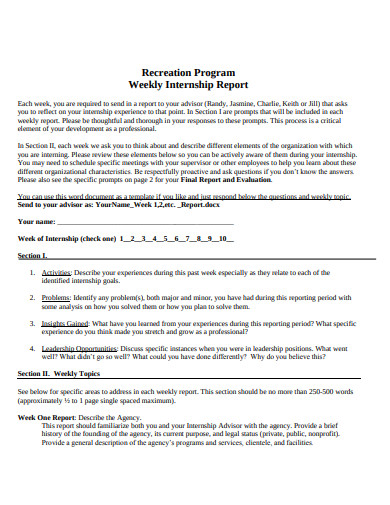 11+ Internship Weekly Report Templates in PDF | DOC