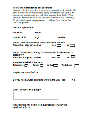 recruitment monitoring questionnaire template