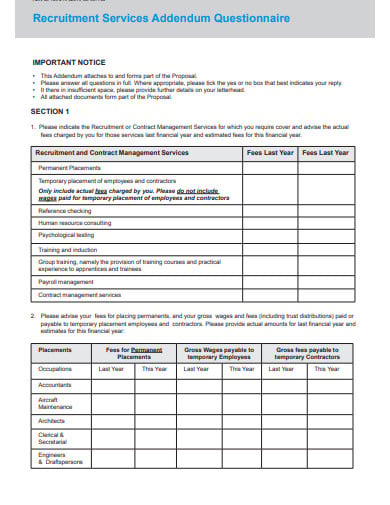recruitment services questionnaire template