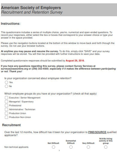 recruitment and retention survey questionnaire template