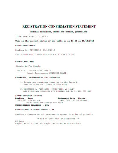 registration confirmation statement template