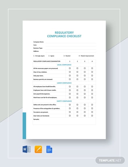 regulatory compliance checklist template
