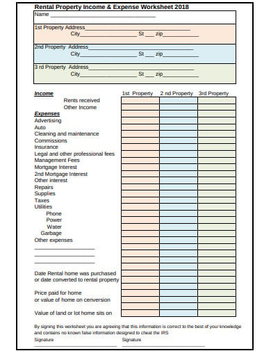 rental property income and expenses worksheet template