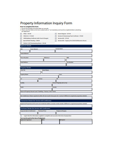 rental property information inquiry form template