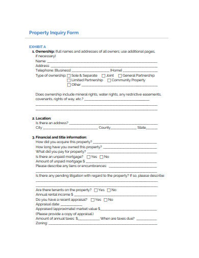 rental property inquiry form example