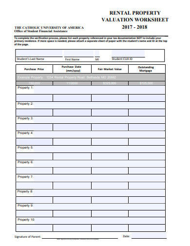 rental property valuation worksheet template