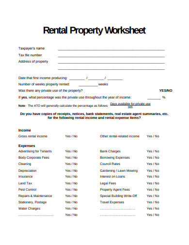 rental property worksheet format