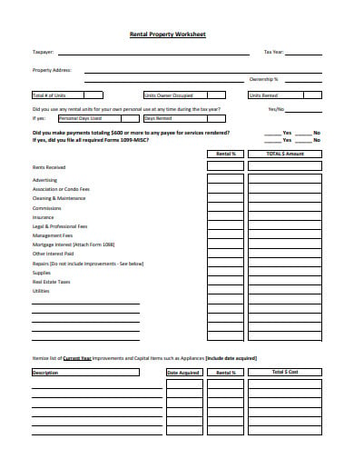 rental property worksheet template in pdf