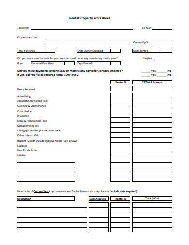 18+ Rental Property Worksheet Templates in PDF