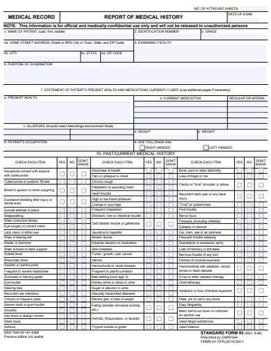 report of medical history template